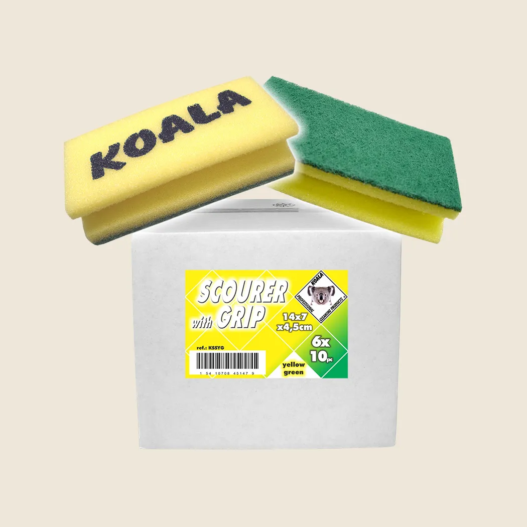 Koala Schuurspons met grip geel/groen (140x70mm)